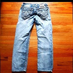 Rock Revival Breen Jeans 30× 30 Blue Light Wash Distressed Straight Leg Sequin